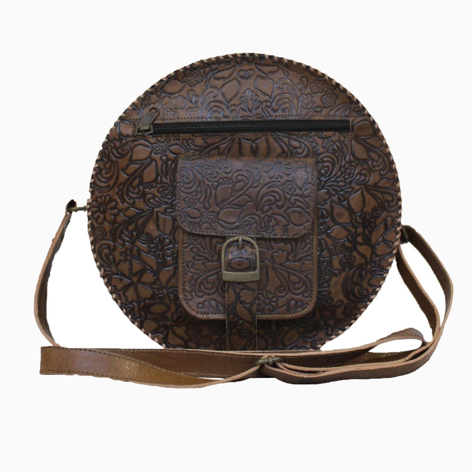  Genuine Leather Crossbody Round Flower Embossed Evening Purse Women Shoulder Bag